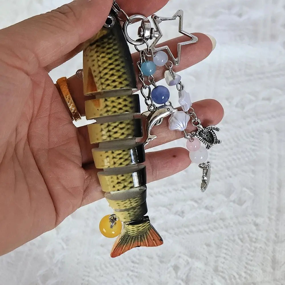 New Plastic Fish Keychain Multi Jointed Simulation Fish Hook Key Chain Backpack Pendant Gifts Oasis Select