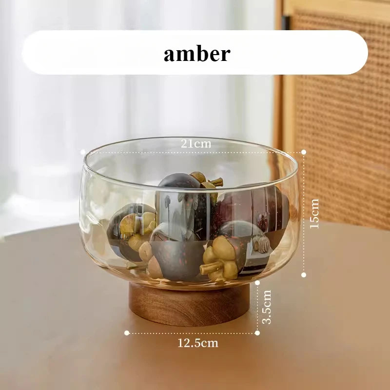 Glass Fruit Tray High-end Living Room Household Tray Storage Box Snacks Candy Dry Fruit Tray Oasis Select Amber