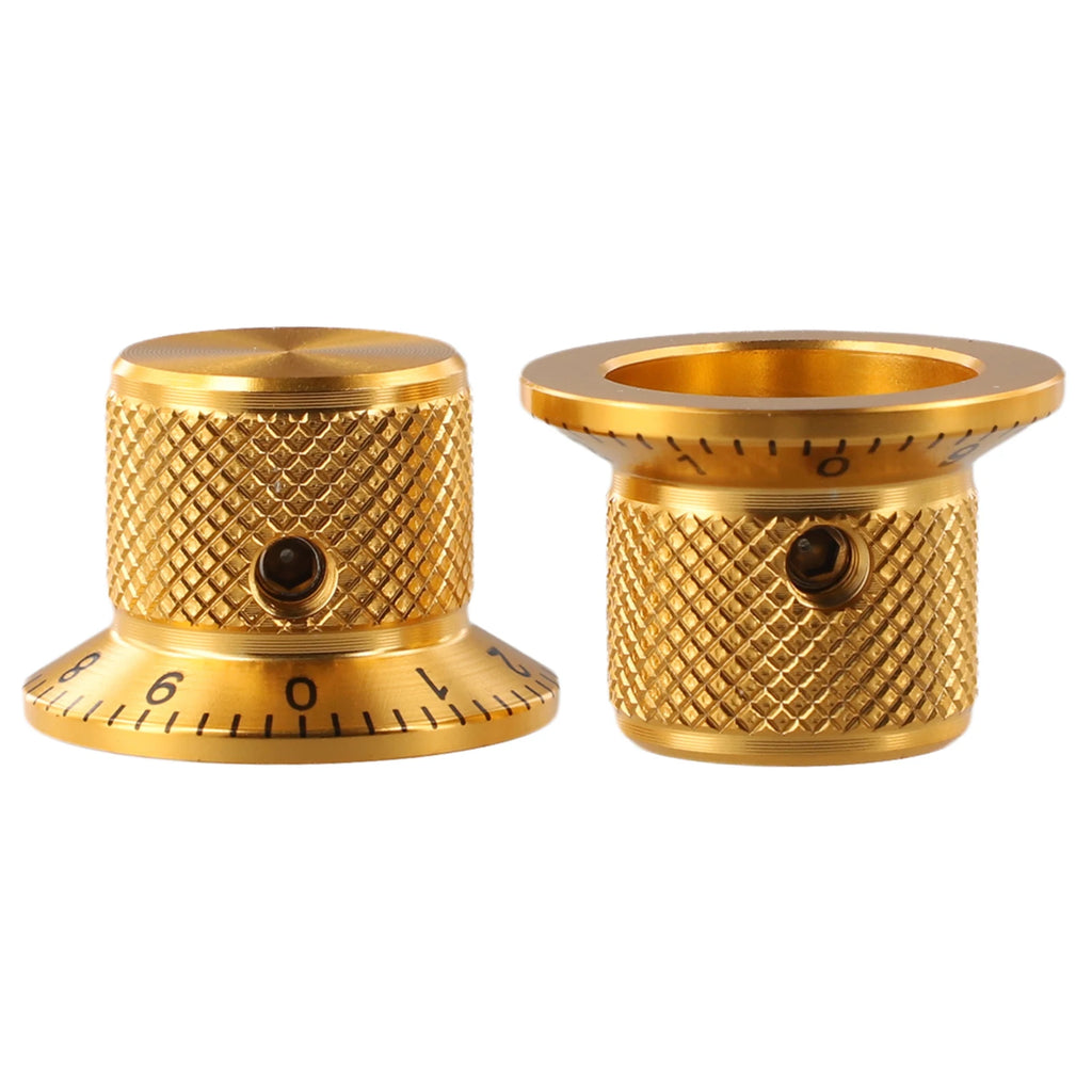 2PCS Aluminum Solid Core Potentiometer Knob Cap Volume Adjustment Knob Hole 6MM Audio Electric Guitar Bass Knob Screw Oasis Select Gold