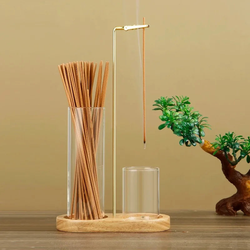 Wire Incense Burner Solid Wood Glass Incense Burner Modern and Simple Sandalwood and Agarwood Upside Down Incense Tube Oasis Select