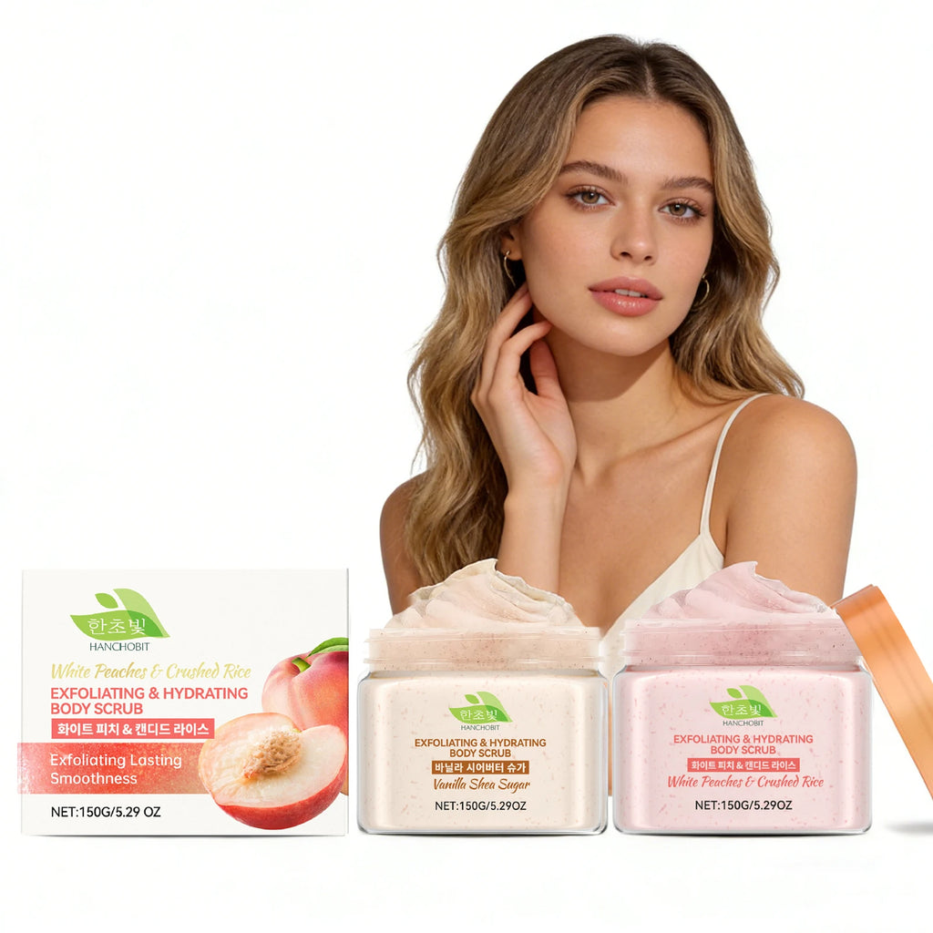 White Peach / Vanilla Shea Fruit Exfoliating Body Scrub for Dead Skin Removal Deep Cleansing Pore Shrinking Nourishing Skin Care Oasis Select