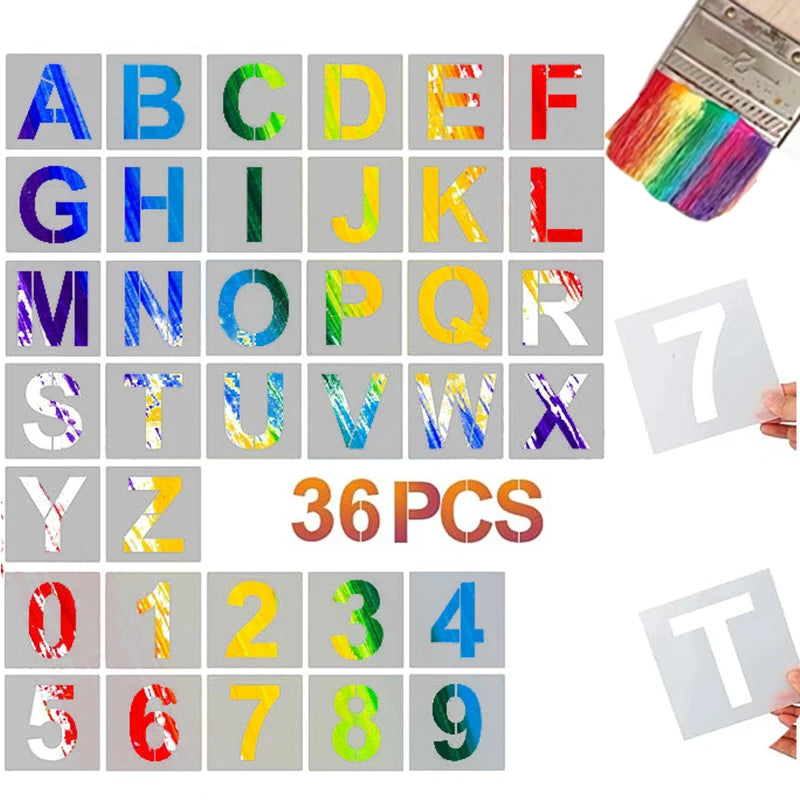 36pcs Alphabet Template Numbers Art Craft Templates Reusable Plastic Word Stickers DIY Painting Word Templates Multiple Sizes Oasis Select