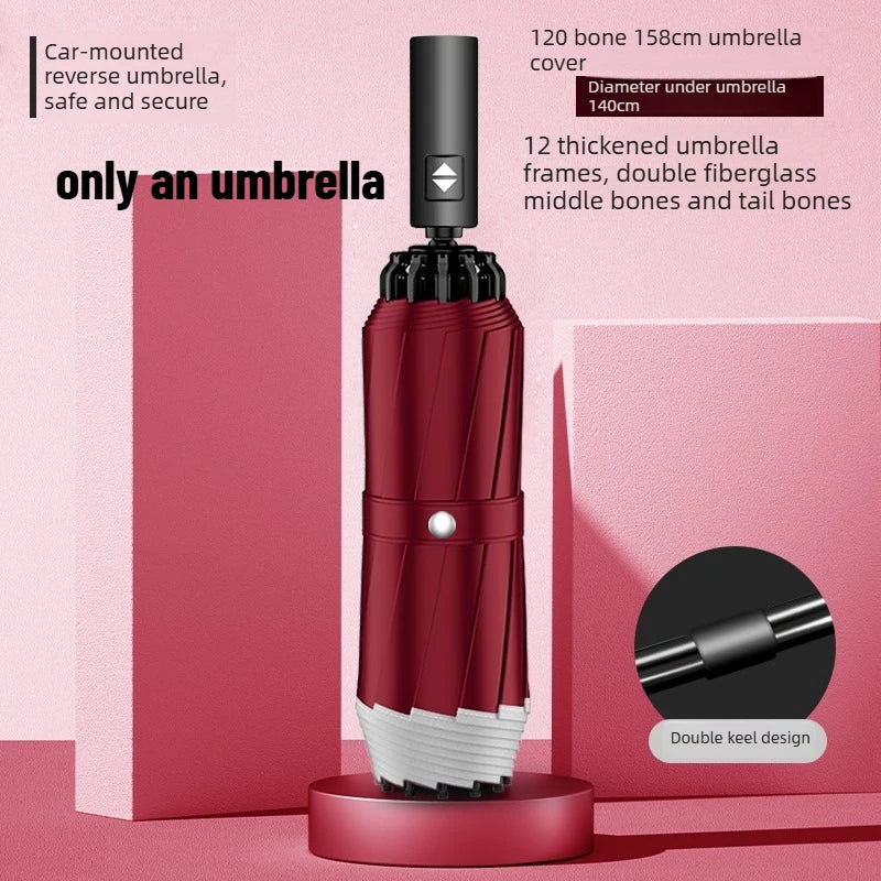 1pcs Auto Retractable Large Umbrella Heavy Rain Resistant Reverse Design Sturdy Thickened Structure for Daily Commute Oasis Select 320t-158cm red Aluminum 12K