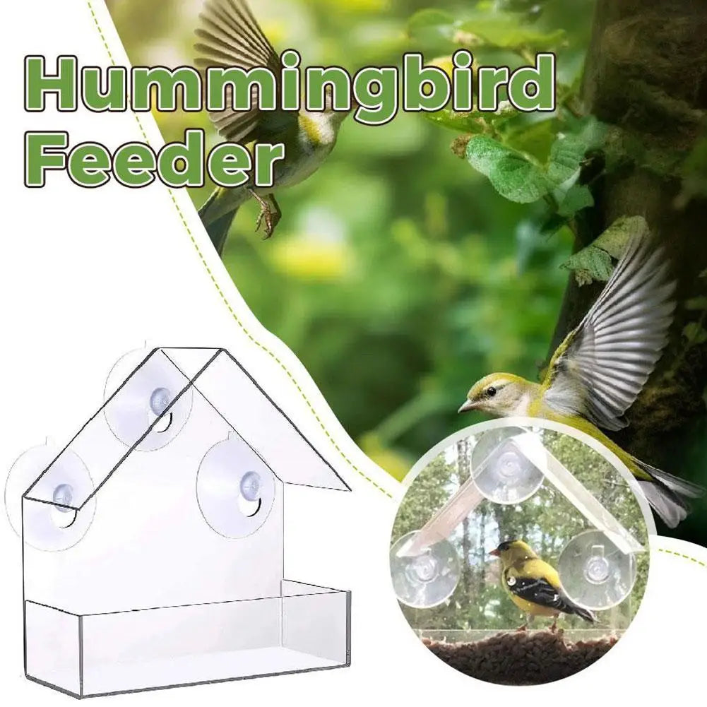 Acrylic Bird Feeder Clear Window Outside Hanging Bird Feeder House with Suction Cup for Garden Outdoor Backyard Wildlife Birding Oasis Select