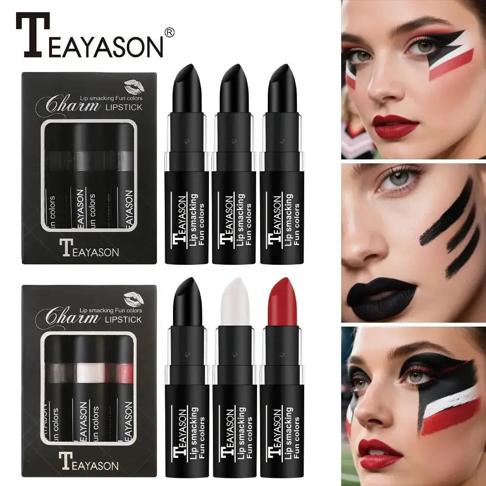 TEAYASON Velvet Matte Lipstick Set – Black, White & Red 3 Pcs