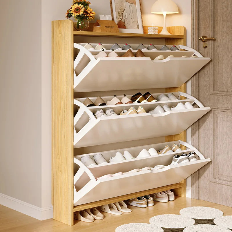 Solid wood shoe cabinet large-capacity multi-layer storage integrated of the home small narrow tipping bucket shoe Oasis Select
