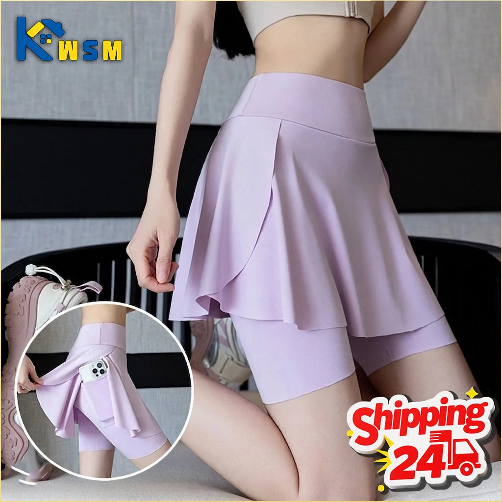 Fake Two Piece Skirt Leggings Summer Casual Shorts with Pockets Bike Shorts for Women Yoga Running Outdoor Anti Chafing Oasis Select