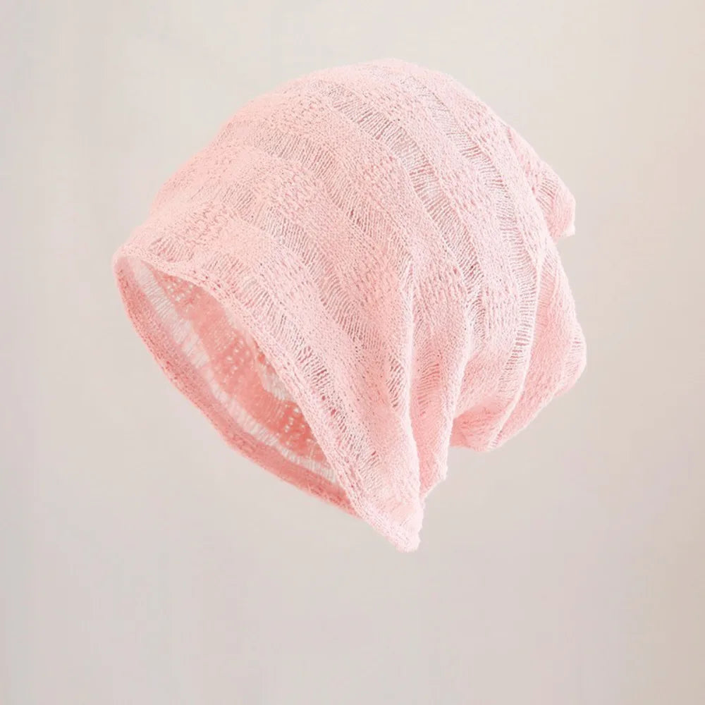 Fashion Korean Style Pullover Hat Thin Breathable Beanies Hat Hollow Design Pullover Style Sunscreen Cap Spring Summer Oasis Select Pink