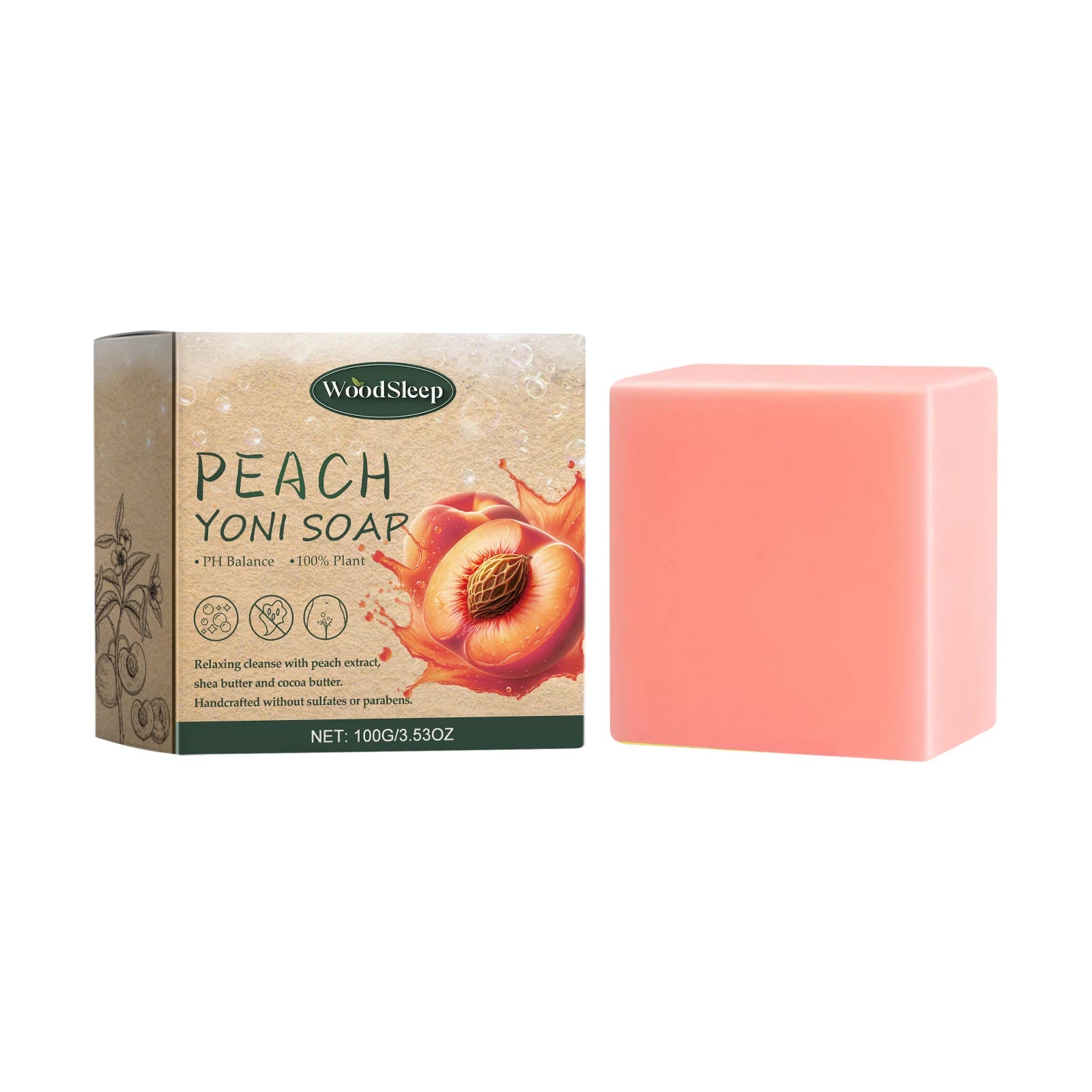 WOODSLEEP Yoni Bar Soap – pH Balance & Deep Cleanse for Women Intimate Cleansing Bar Oasis Select Peach