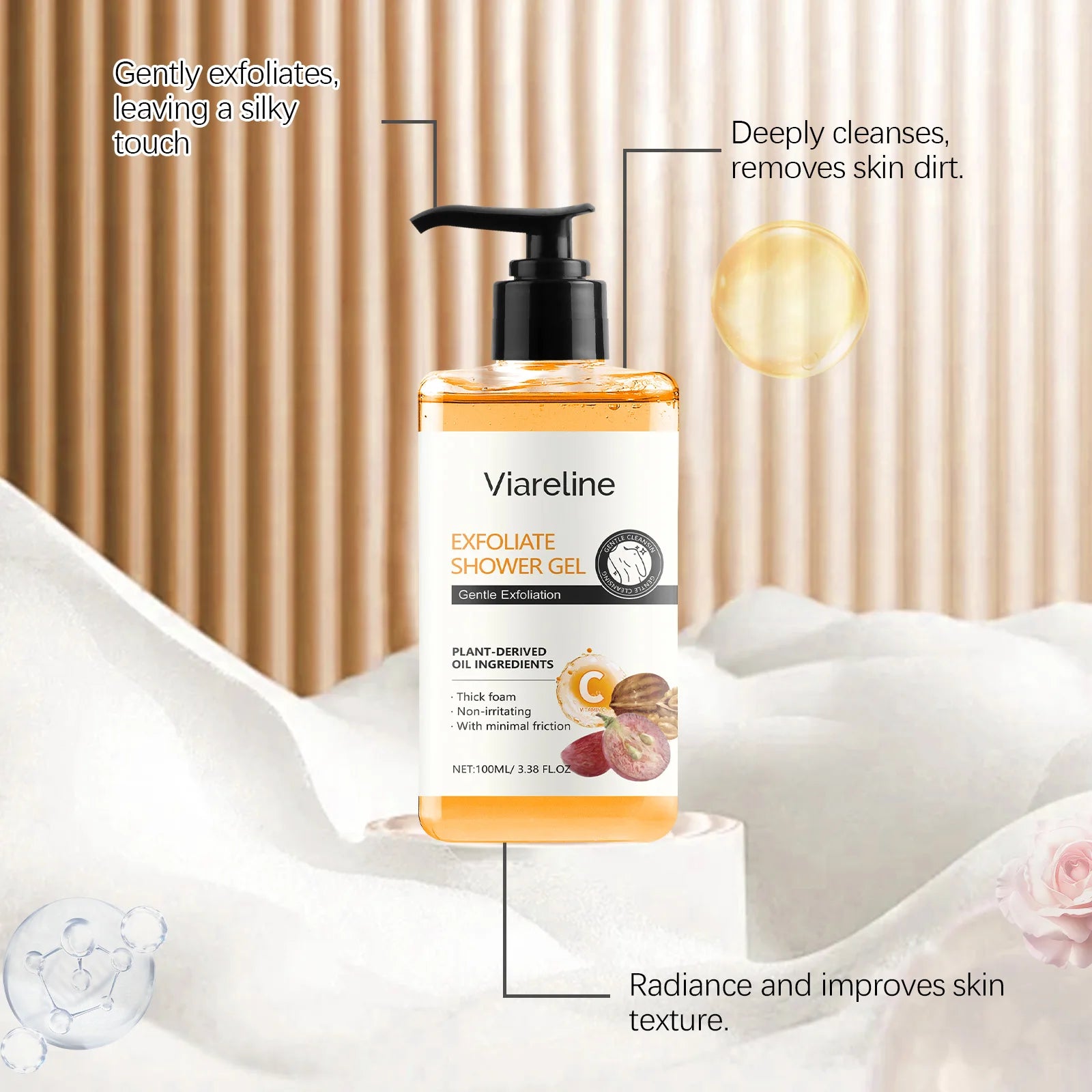 100ML Body Shower Gel Gentle Exfoliating Cleaning Pore Dirts Remove Dead Skin Smoothing Improve Skin Texture Body Bathing Gel Oasis Select