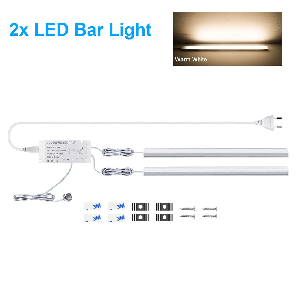 12V Touch Dimmable Swtich Control LED Light Bar White/Warm White 30CM/40CM/50CM Led Night Lamp for Kitchen Room Closet,1/2/4/6pc Oasis Select 40CM 2pcs Warm White