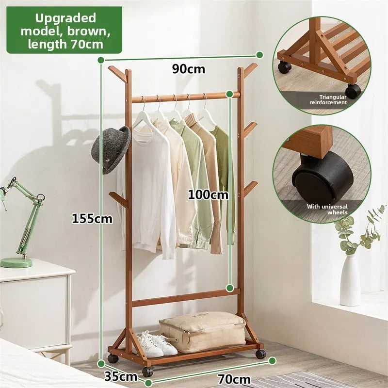 Simple coat rack Hanging hanger Floor to ceiling Living room Bedroom hanger Children's creative solid wooden clothes rack Oasis Select SJ brown 70