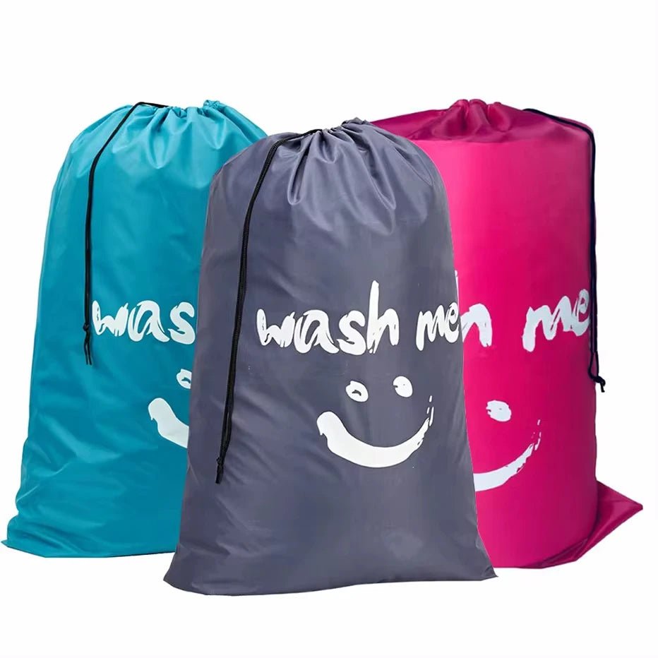 Smile Shape Nylon Laundry Bag Wash Me Travel Storage Pouch Machine Washable Dirty Clothes Organizer Wash Drawstring Bag Oasis Select