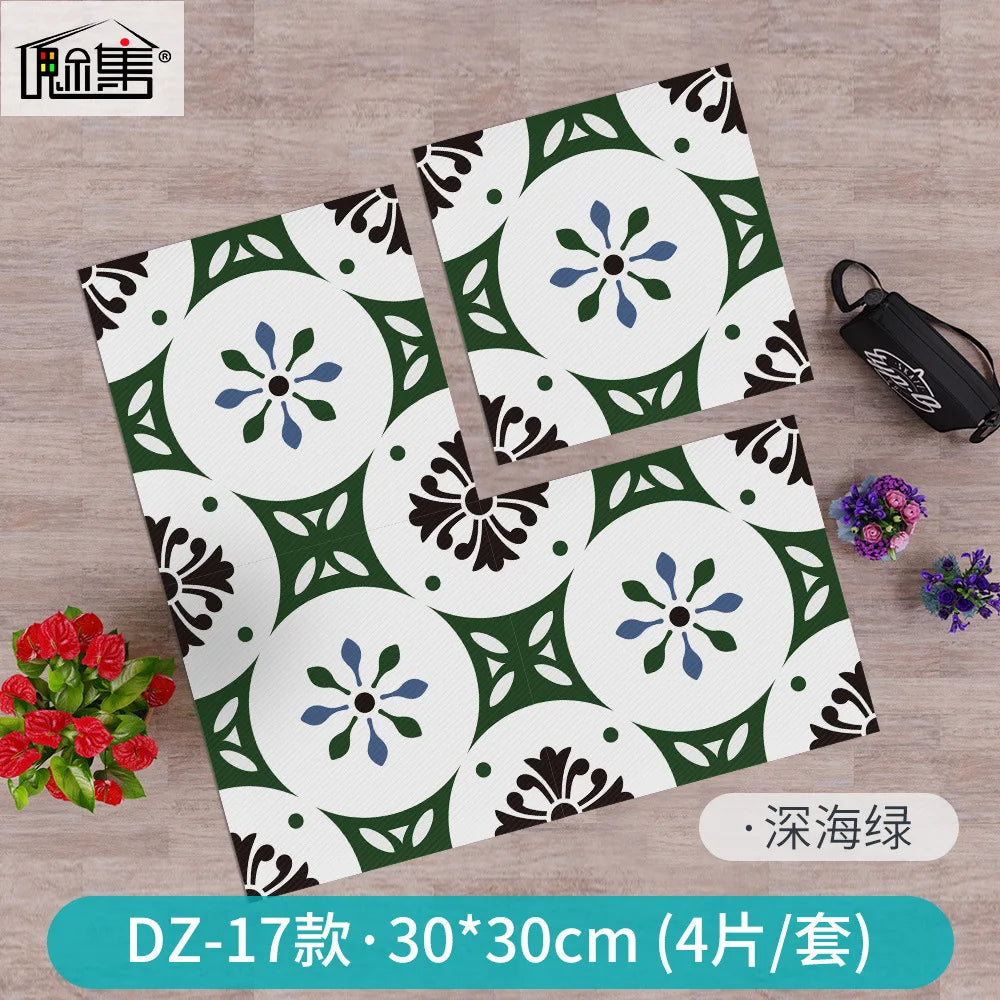 Kitchen Bathroom Oil Waterproof Non-slip Twill Floor Paste Bathroom Bedroom Living Room DIY Floor Paste Stickers Oasis Select DZ-17 30cmx30cm(4pcs-1set)