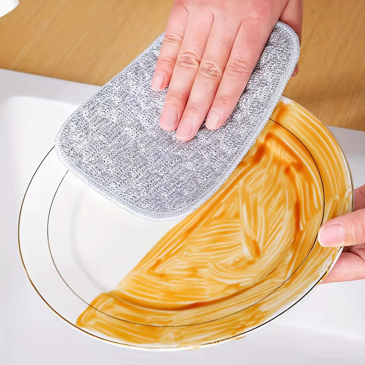 Microfiber Double-Side Dishcloth – Reusable Non-Stick Washcloth