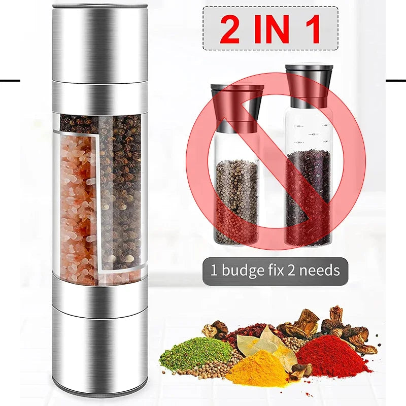 Salt and Pepper Grinder 2 in 1 Manual Stainless Steel Salt Pepper Mills with Adjustable Ceramic Grinding Spice Mill Kitchen Tool Oasis Select