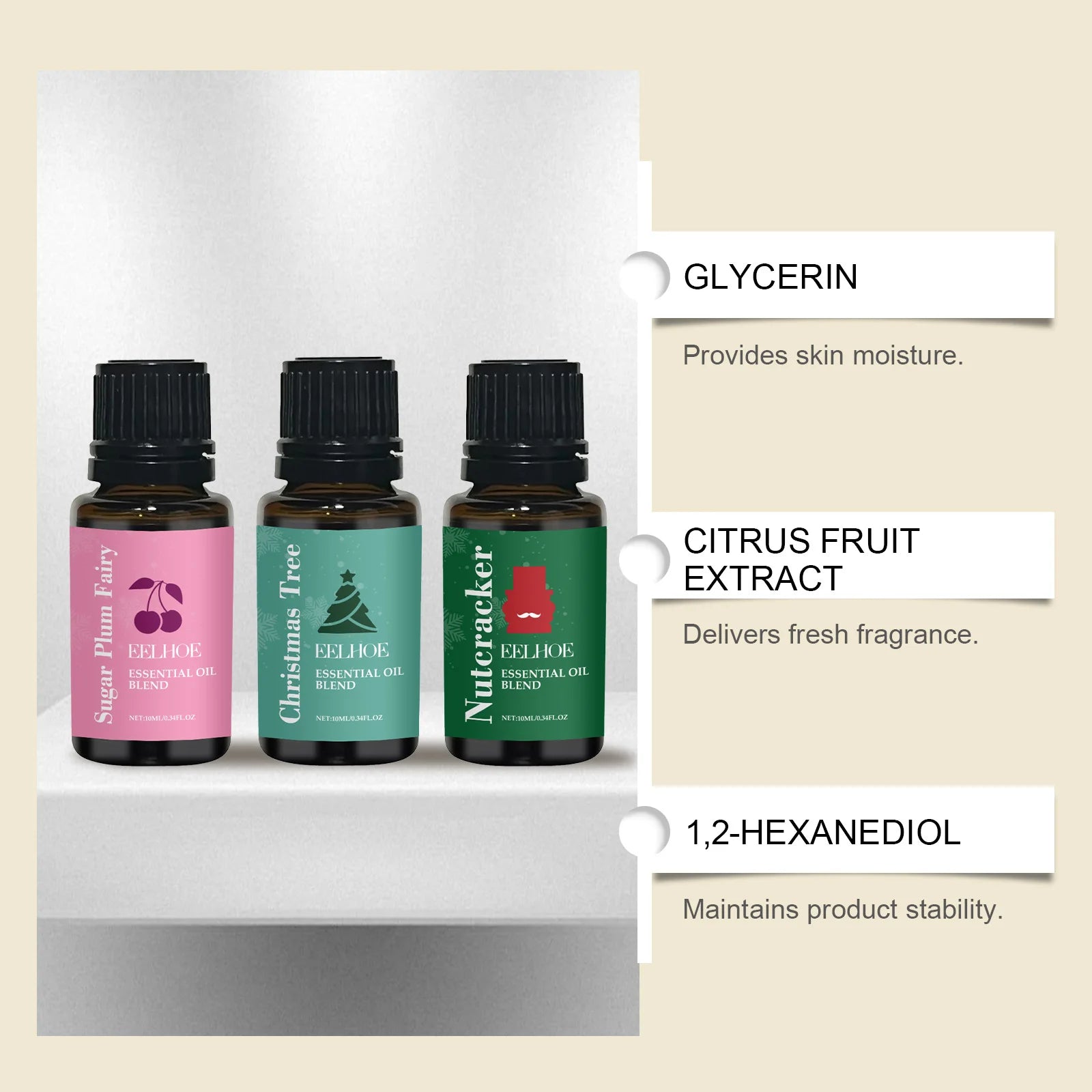 Holiday Moisturizing Fragrance Essential Oil Set for Aromatherapy Diffuser & Skin Care Christmas Gift Scent Relaxing Hydrating Oasis Select
