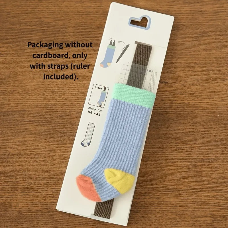 Japanese Retro Contrast-Color Sock-Style Pen Holder, Elastic Journal Binding Strap with Ruler, Portable Pen Organizer, Book Band Oasis Select Blue