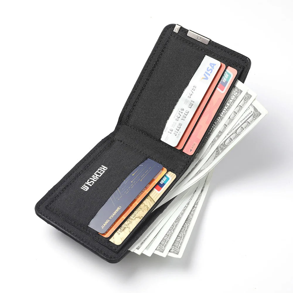 Slim Bifold Canvas Wallet – Unisex Denim Style Metal Accent