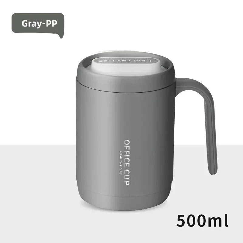 Coffee Cup Grey Creative Drinking Cup Portable Office Large Capacity Covered Milk Mug for Kitchen Travel Water Bottle Thermoses Oasis Select Gray-PP 401-500ml