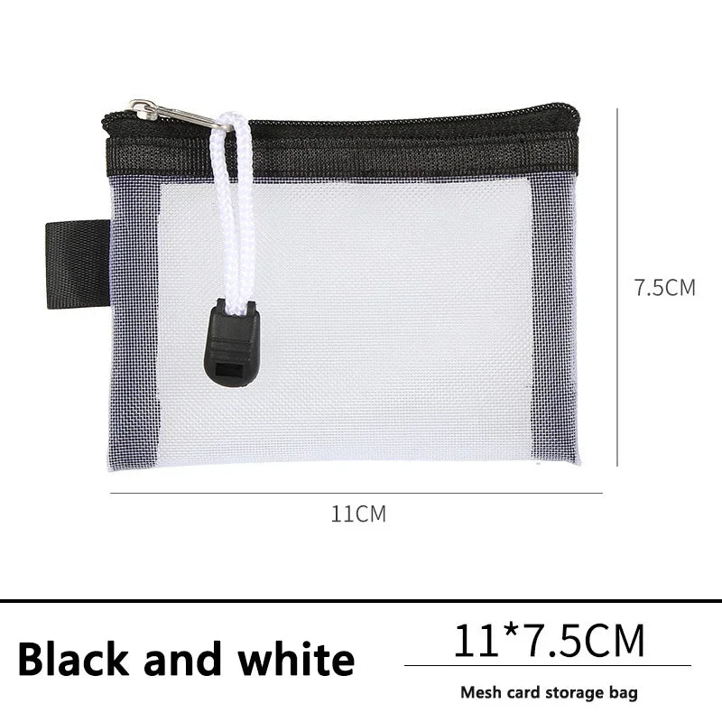 1/2pcs Storage Bags Mesh Cosmetic Bag Wallet Nylon Small Coin Purse Mini Zipper Pouch Mesh Storage Bags ID Credit Card Holder Oasis Select Black and white