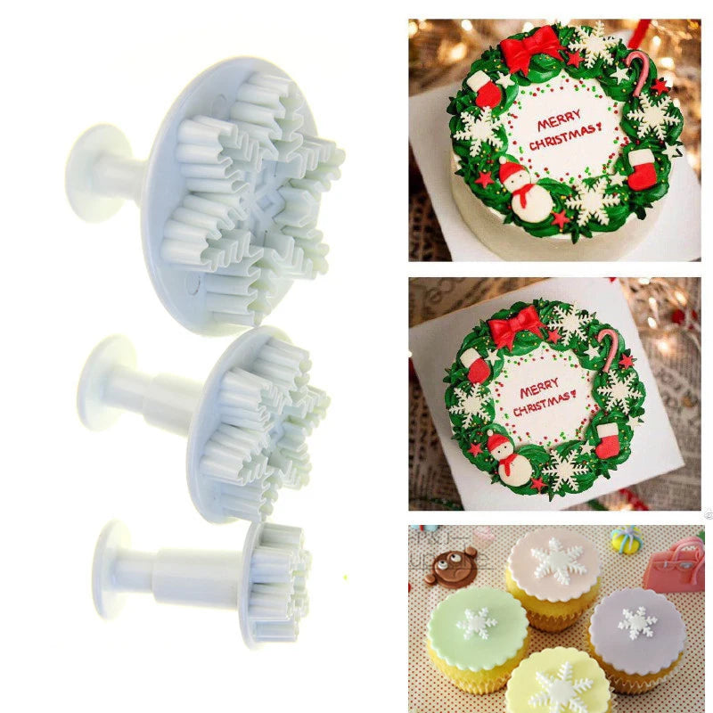 3pcs/set Snowflake Plunger Cutter Mold Fondant Cake Decoration Mould Sugar Clay Crafts Baking Tools Christmas Party Kitchen Tool Oasis Select