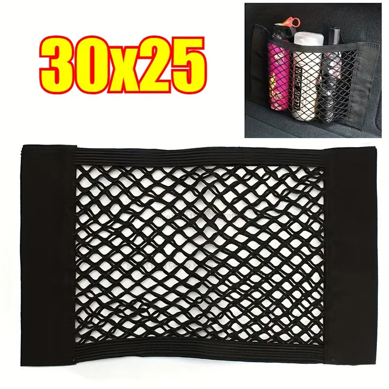 Car Back Rear Trunk Organizer Net Mesh Seat Elastic String Magic Sticker Universal Storage Bag Pocket Auto Put Paper Stowing Oasis Select 30x25