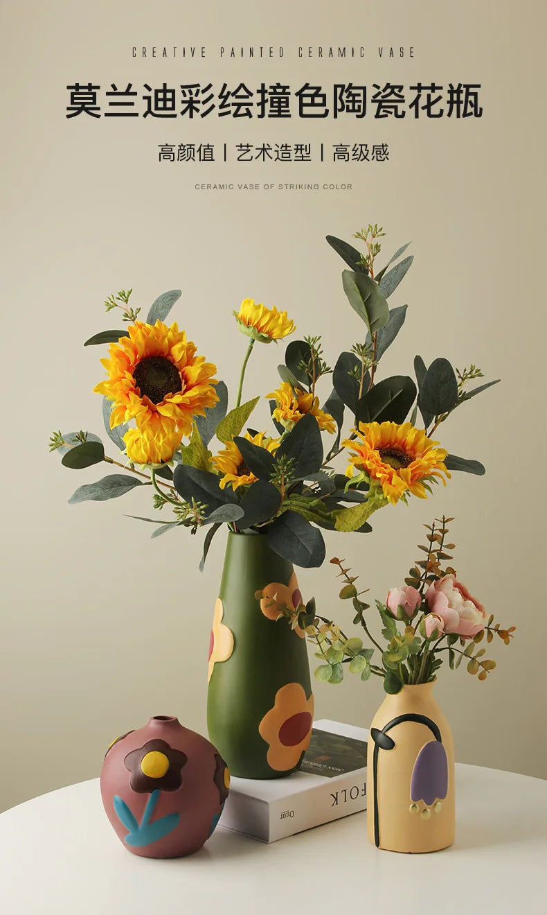 Nordic Morandi Painted Ceramic Vase Living Room Floral Arrangement Creative Home Modern Abstract Art Decoration Oasis Select