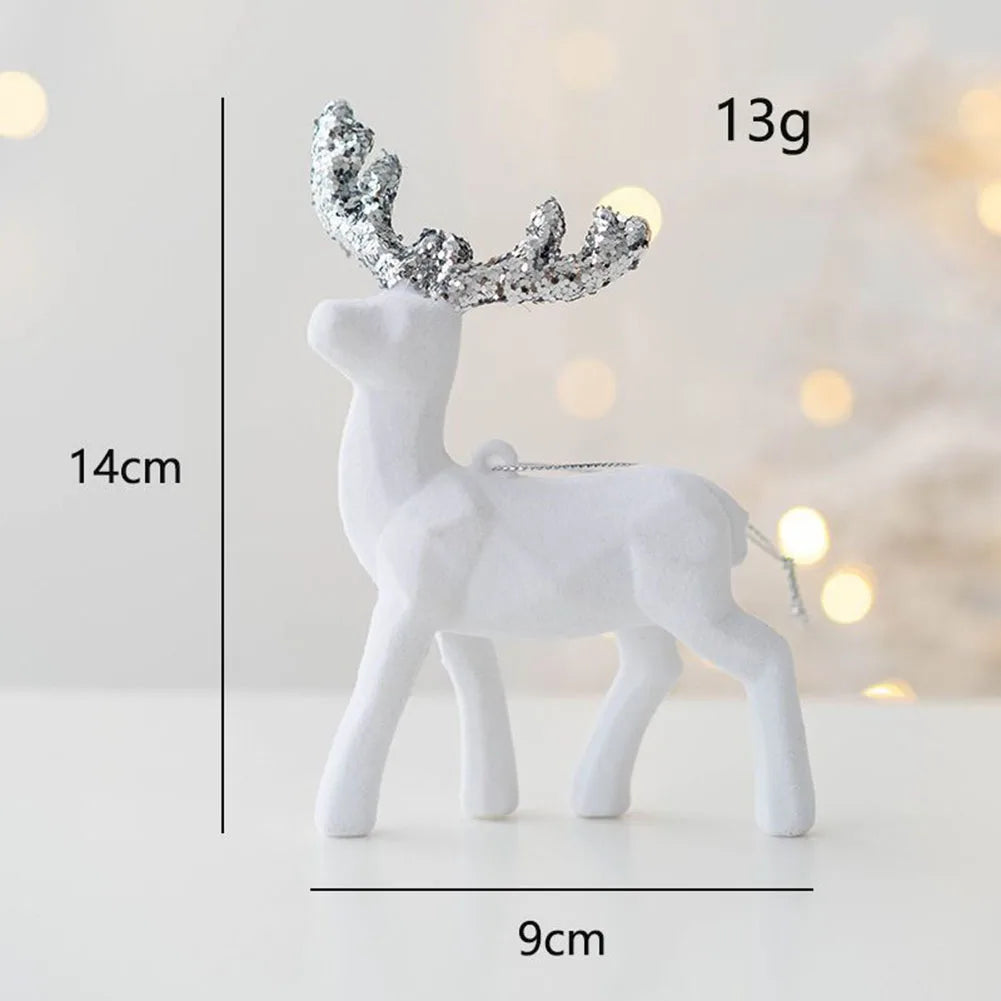 Simulation Reindeer Craft Ornaments Christmas Glittering Resin Deer Sculpture Xmas Elk Tree Decoration Party Craft Holiday Decor Oasis Select White China Mainland