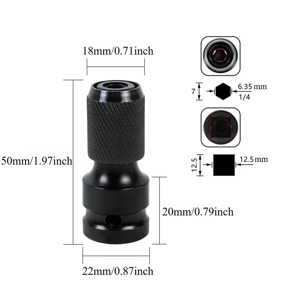 Impact Wrench Adapter 1/2 to 1/4 Hex to Square Socket Adapter Impact Grade Bit Holder for Cordless Drill Power Tools Oasis Select