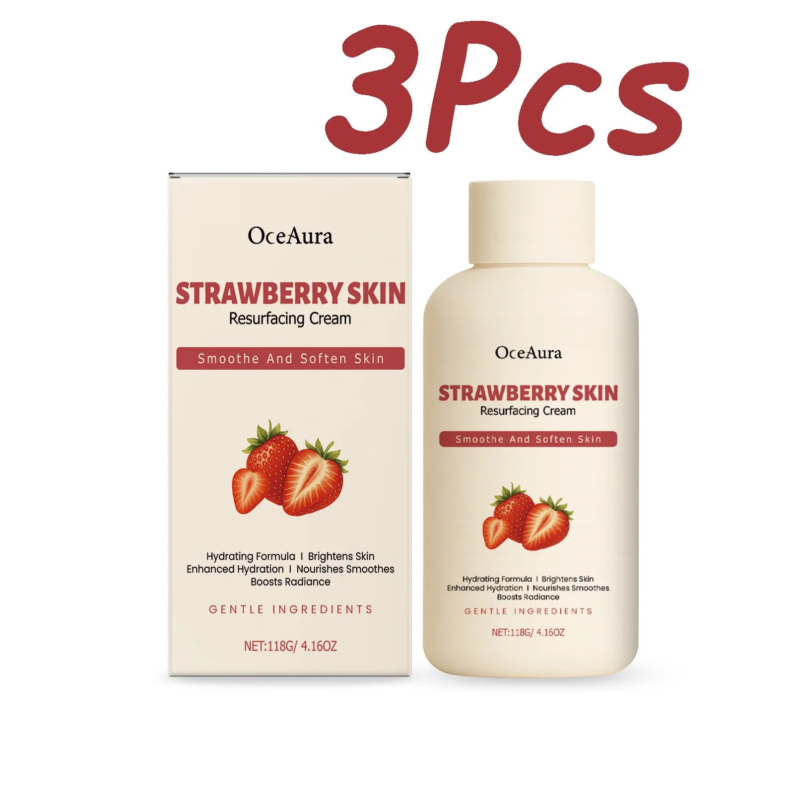 OceAura Strawberry Body Butter Cream – Brightening Moisturizer Body Butter Cream Oasis Select 3 x 118g Boxed