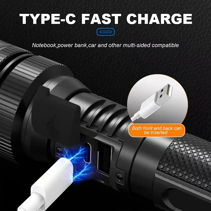 1/2PCS High-Power Flashlight Zoomable Focus Torch USB Rechargeable Flashlights with Strip LCD Smart Power Display for Outdoorr Oasis Select