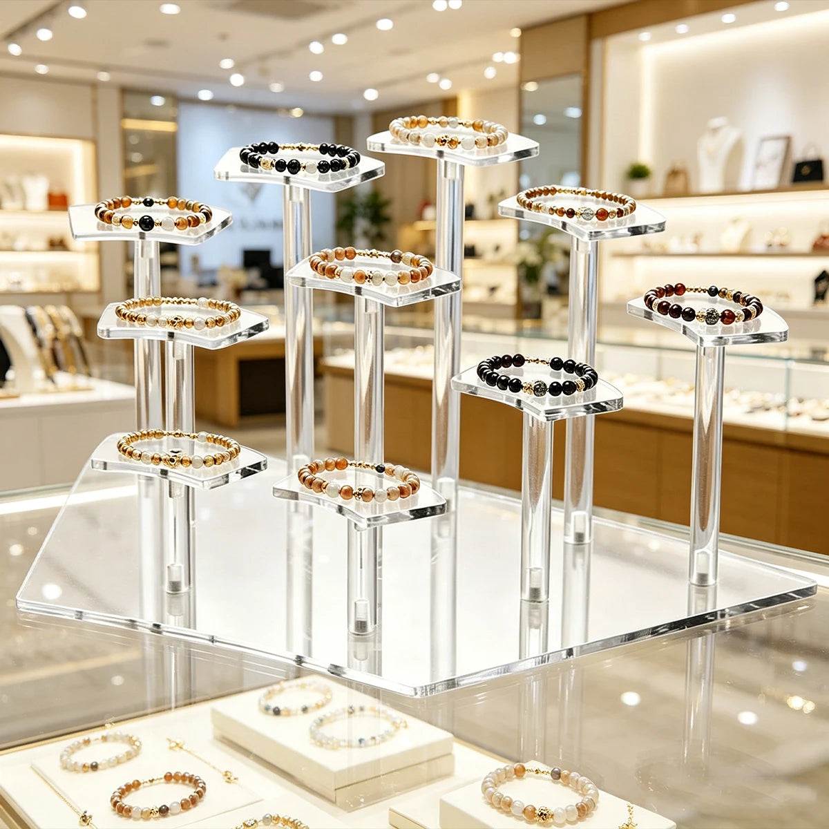 1pc acrylic fan-shaped multi specification bracelet jewelry display rack retail store vertical storage rack household jewelry Oasis Select