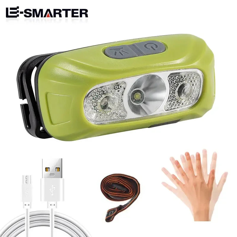 Portable Mini Sensor Headlamp LED Strong USB Rechargeable Head Light Flashlight Night Fishing Camping Headlights Front Lantern Oasis Select 0515 Green(500 mAh)