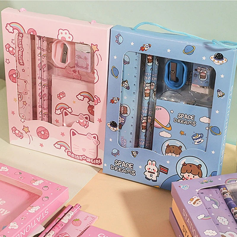 6PCS Stationery Set School Students Stationery Six-piece Gift Box Pencil Eraser School Supplies Gift for Friends Oasis Select