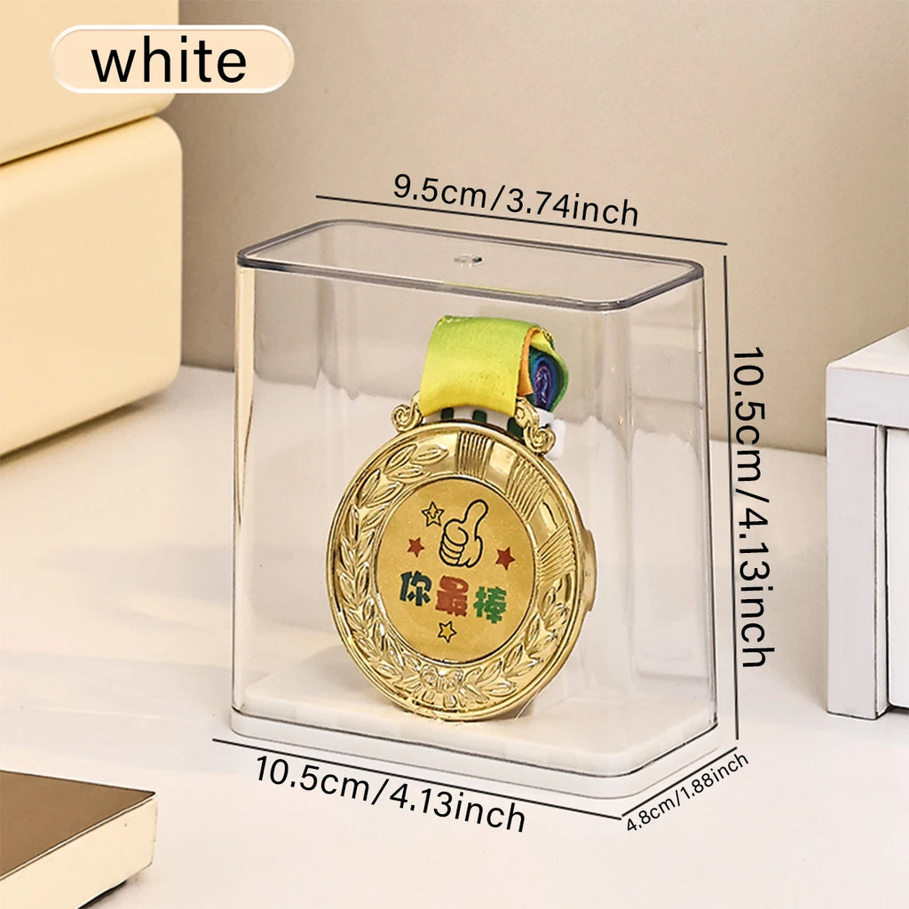 1pc transparent stackable acrylic medal display and storage box stackable certificate and trophy storage rack display box Oasis Select white
