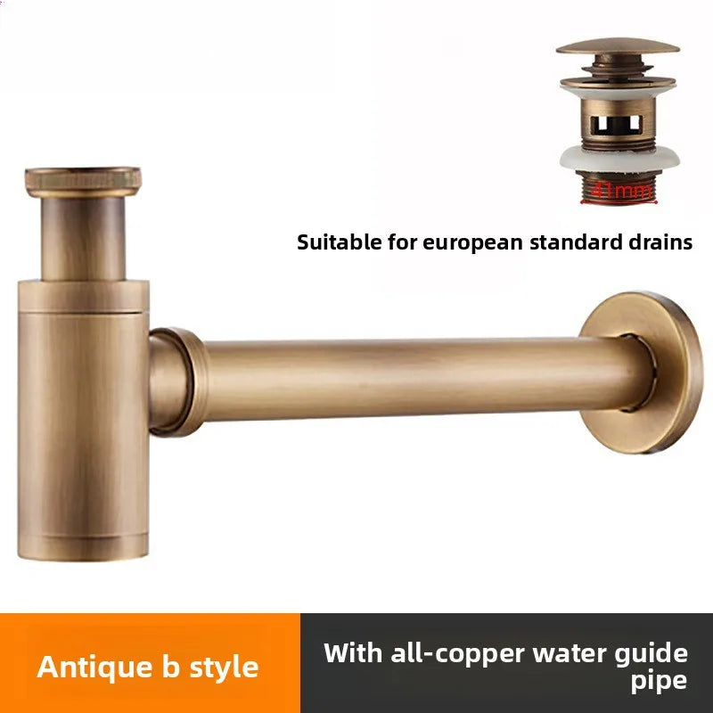 Brass Modern Round Bottle P trap 1 1/4, Sink Drain Pipe P trap Kit Antique with Pop up Drain Oasis Select B 2