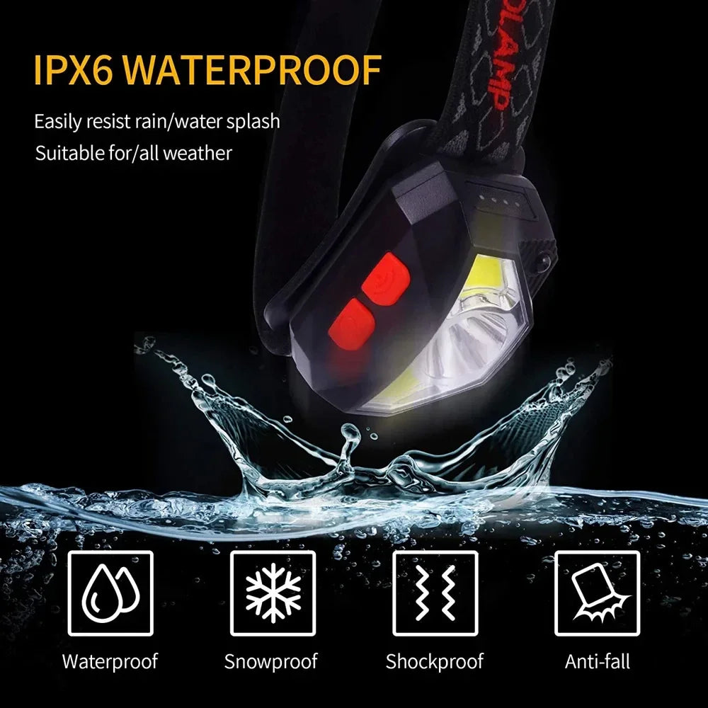 8 Modes LED Headlight Handfress Motion Sensor Powerful Headlamp Head Lamp COB Flashlight Torch Head Light For Camping, Fishing Oasis Select