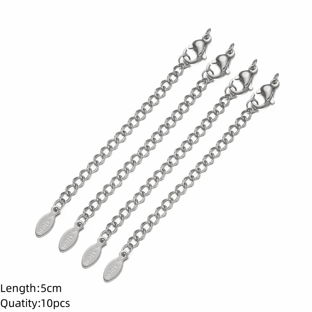 10pcs/Lot Stainless Steel Extension Extended Tail Chains With Lobster Clasps Connector For DIY Bracelet Jewelry Making Supplies Oasis Select Oval ST X 10 Pcs