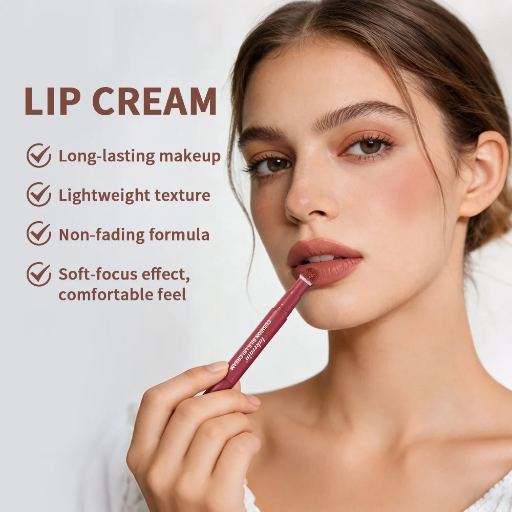 Lip Stain Air Cushion Lip Cream 2 IN 1 Lip & Blush Waterproof Matte Lip Glaze Mouth Red Lip Mud Non-fading Non-stick Cup Makeup Oasis Select