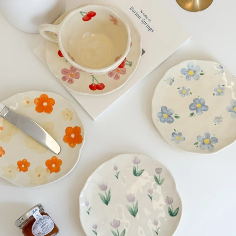 Ceramic Mugs Cute Hand Pinched Irregular Flower Heart Pattern Coffee Cup Ins Style Drinkware Kitchen Breakfast Milk Tea Cups Oasis Select