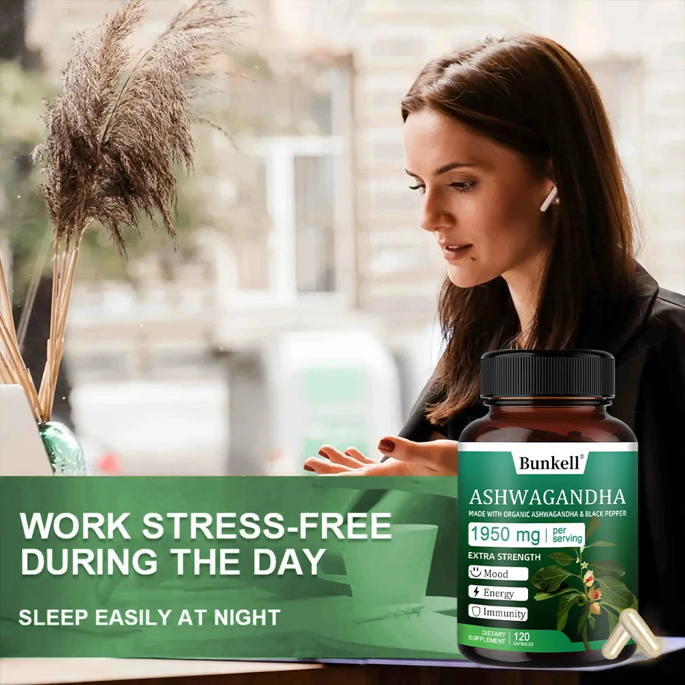Organic Ashwagandha 1950mg Capsules with Black Pepper | Stress Relief Herbal Supplement Oasis Select