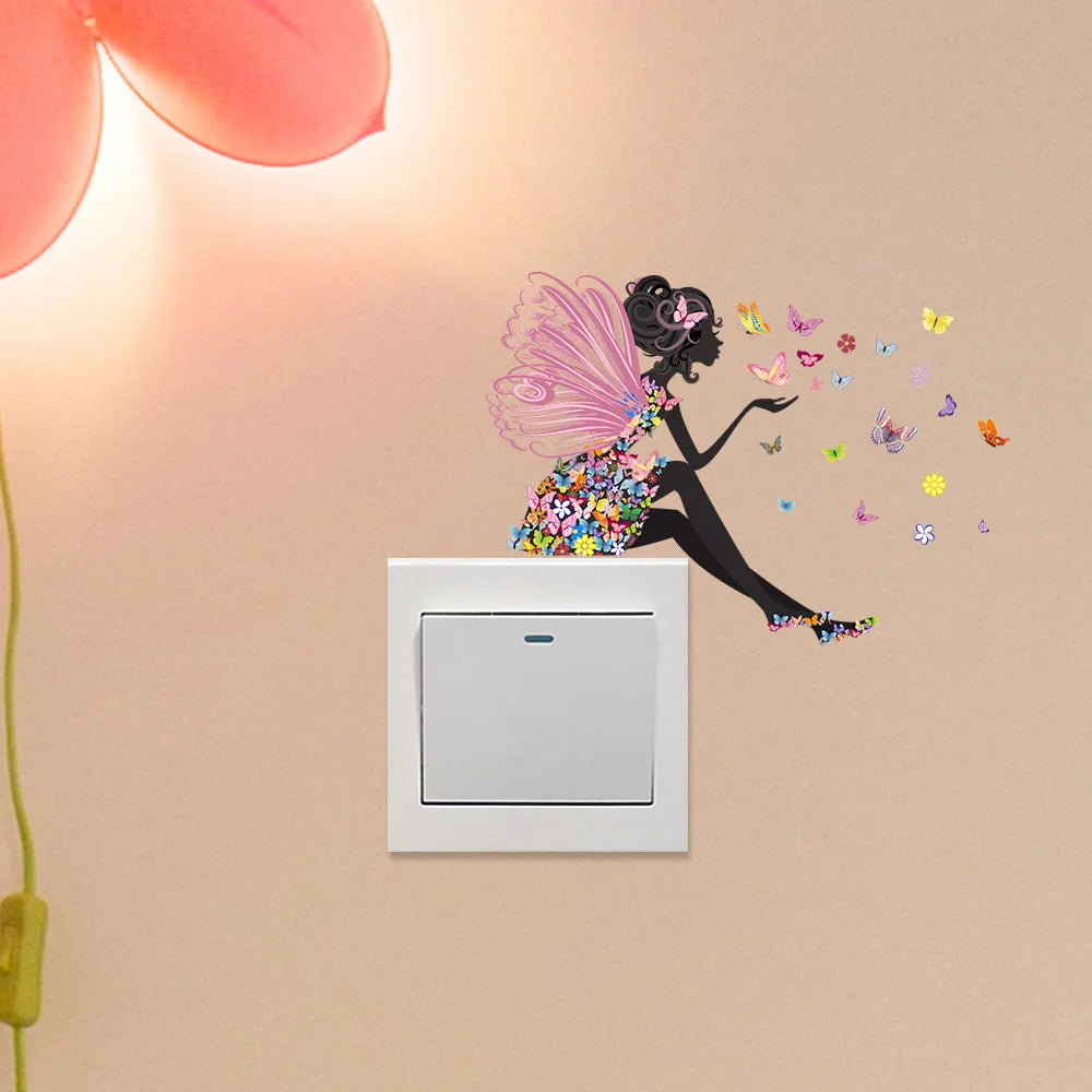 Butterfly Fairy Switch Stickers Cute Fairy Girl Wall Stickers Living Room Decorative Stickers Children's Room Decoration Oasis Select