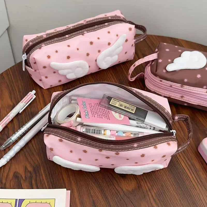 1Pcs New Cute Angel Wings Pencil Bag School Students Large Capacity Pen Case Oasis Select