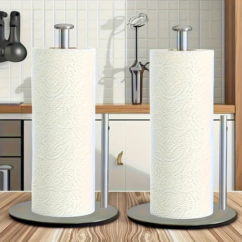 Stainless Steel Kitchen Roll Holder with Weighted Base - Heavy-Duty Countertop Organizer, Space-Saving Design for Paper Towels Oasis Select