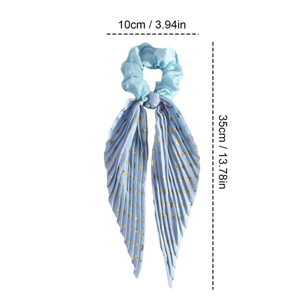 1PC Flower Print Bow Satin Long Ribbon Ponytail Scarf Tie Scrunchies Women Girls Elastic Bands French Headdres Hair Accessories Oasis Select Blue