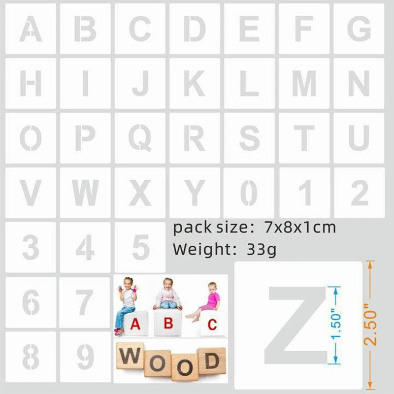 36pcs Alphabet Template Numbers Art Craft Templates Reusable Plastic Word Stickers DIY Painting Word Templates Multiple Sizes Oasis Select 1.5 inch