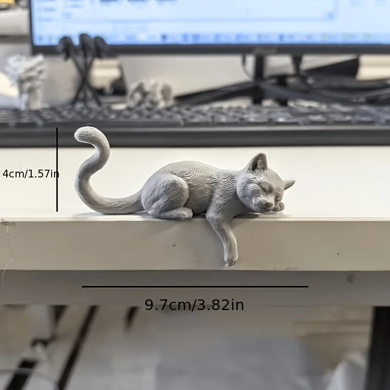 Sleeping Cat Mini Figurine 3D Printed Cute Kitty Ornament Computer Screen DecorDollhouse Miniature Desktop Decor Home Decor Gift Oasis Select Cat grey