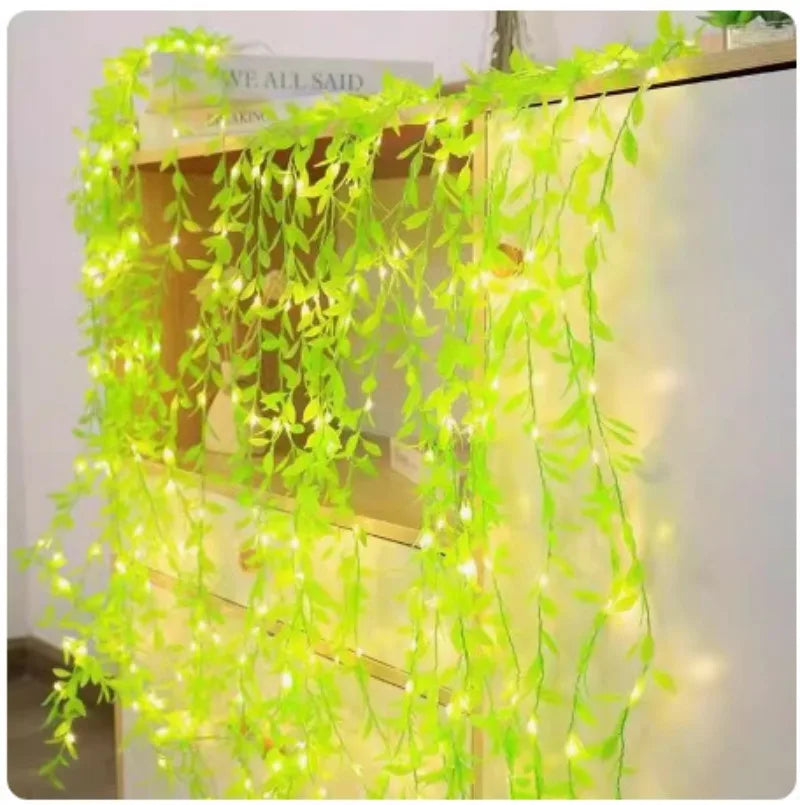 Solar LED Light String - Simulated Climbing Ivy & Cherry Blossom, Rattan Style Copper Wire Lights for Courtyard Decor Oasis Select