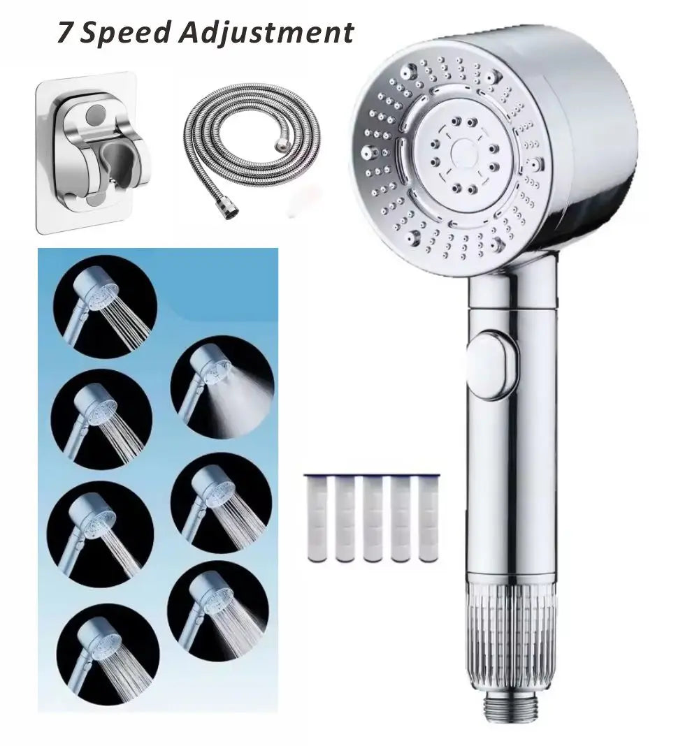 7 Spray Filtered Shower Head High-Pressure Handheld Water Saving Showerhead Fall Resistance Black Faucet Bathroom Shower Nozzle Oasis Select